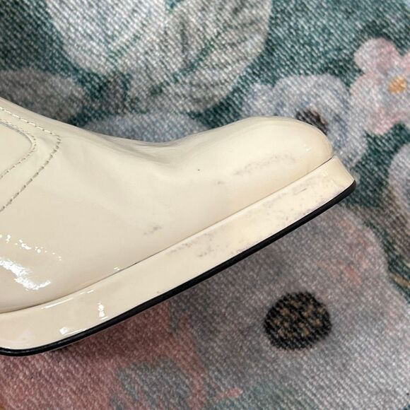 Miista Cass Boots 40 Cream White Patent Leather Block Heel Square Toe High Tall - Picture 14 of 16